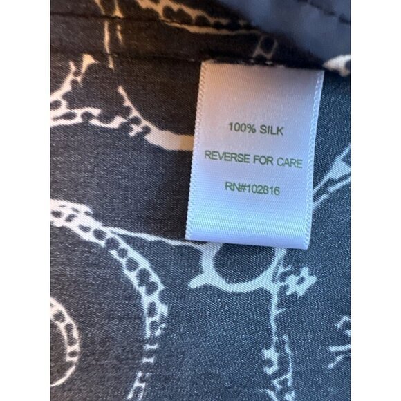 Garnet Hill Black & White Silk Dress Floral Print Tie Back Size 16 Langenlook - Picture 6 of 6